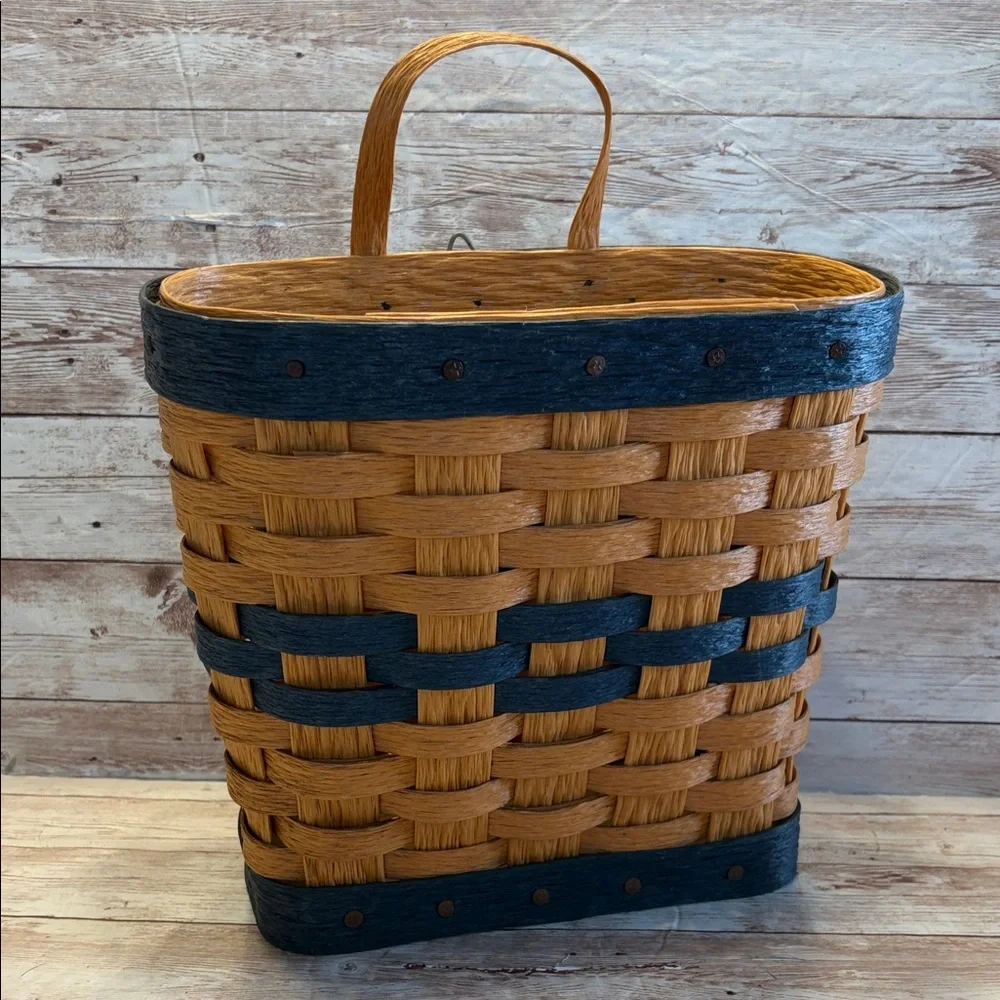 Signed 2005 vinyl Woven Basket Blue Stripes
